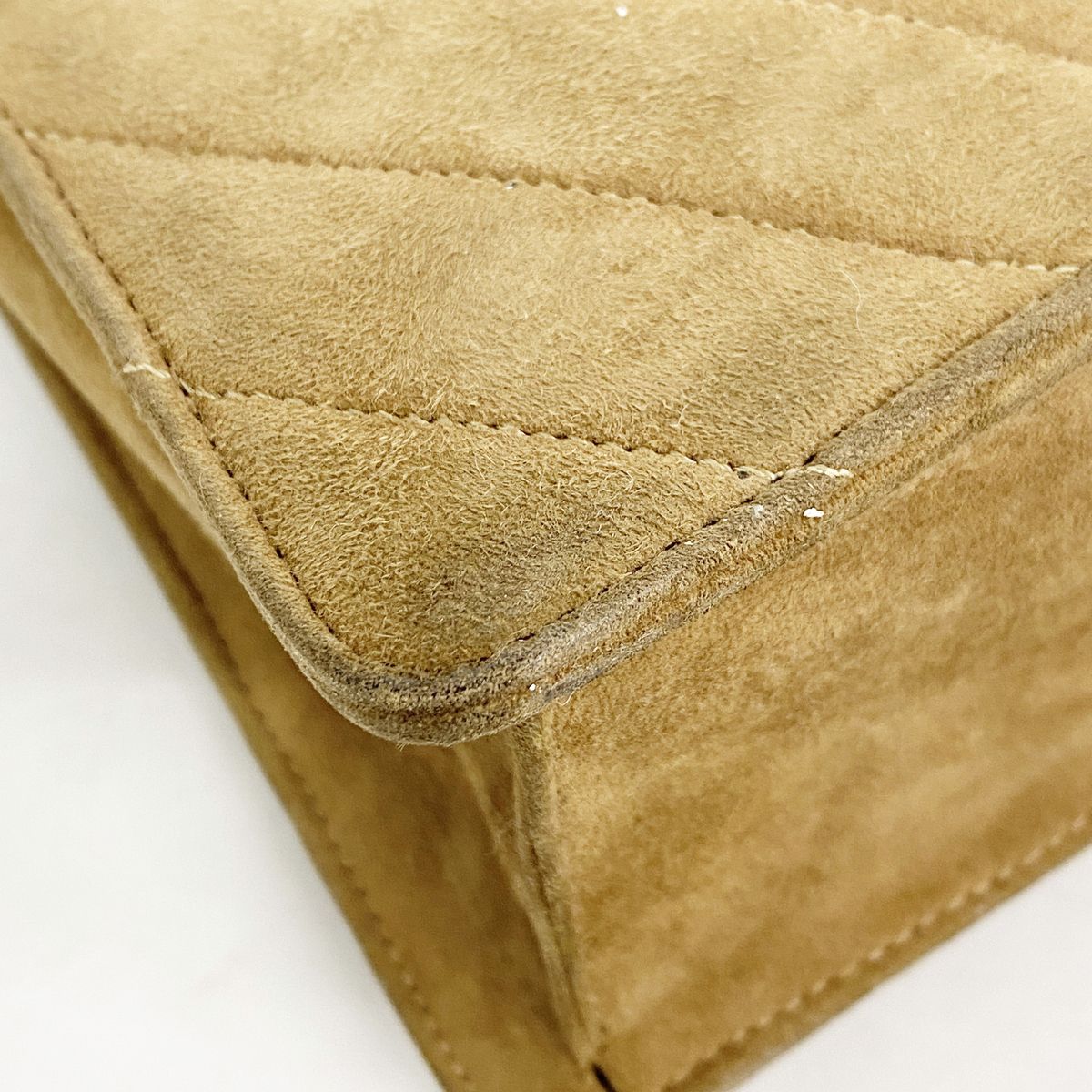 Chanel Shoulder Bag V-stitch Suede Brown Gold — view 6