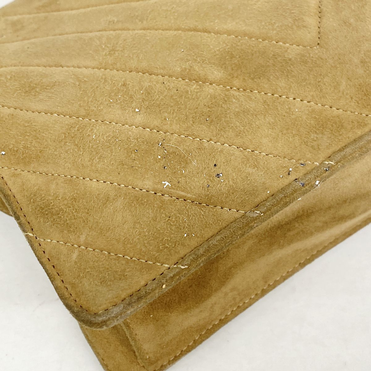 Chanel Shoulder Bag V-stitch Suede Brown Gold — view 7