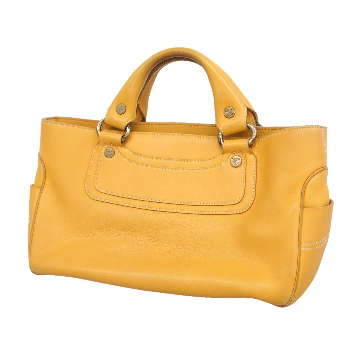 Celine Handbag Boogie Leather Mustard Silver