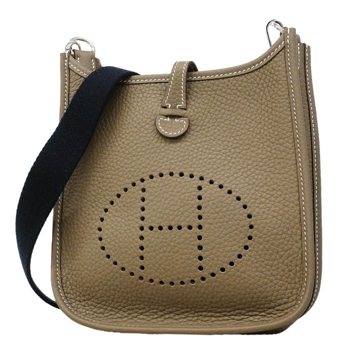 Hermes Shoulder Bag Evelyne TPM Taurillon Clemence Etoupe Silver
