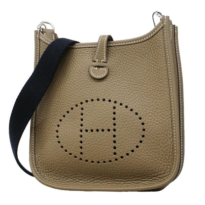 Hermes Shoulder Bag Evelyne TPM Taurillon Clemence Etoupe Silver