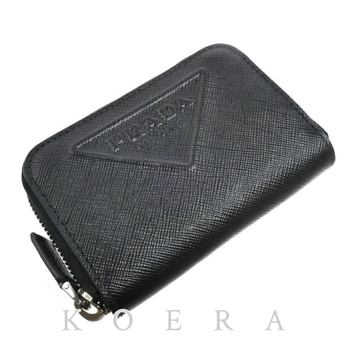 Prada Saffiano Embossed Triangle Coin Purse Black