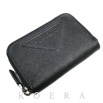 Prada Saffiano Embossed Triangle Coin Purse Black