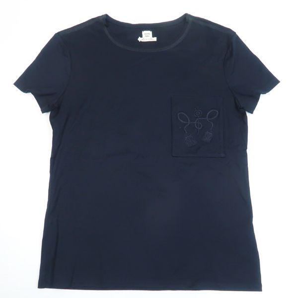 Hermes T-Shirt Embroidery Pocket Navy Tassel Rope Design 34 — view 6
