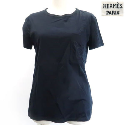 Hermes T-Shirt Embroidery Pocket Navy Tassel Rope Design 34