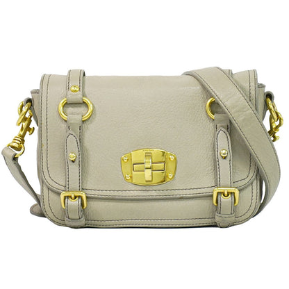 Miu Miu Leather Shoulder Bag Pochette Gray