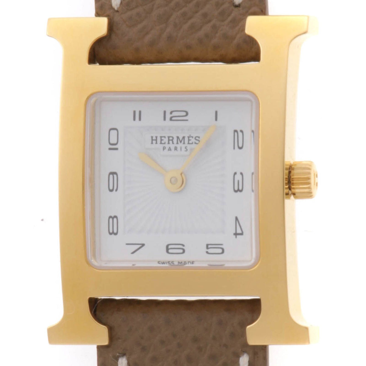 Hermes H Watch Leather Strap White Dial
