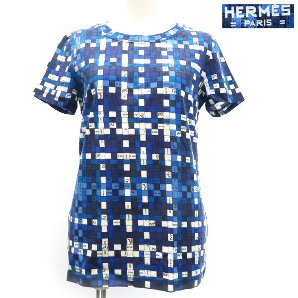 Hermes T-Shirt Bolduc Check Blue Cotton Ribbon Included 34