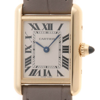 Cartier Tank Louis SM Watch 18k Yellow Gold Crocodile Leather Silver Dial Quartz
