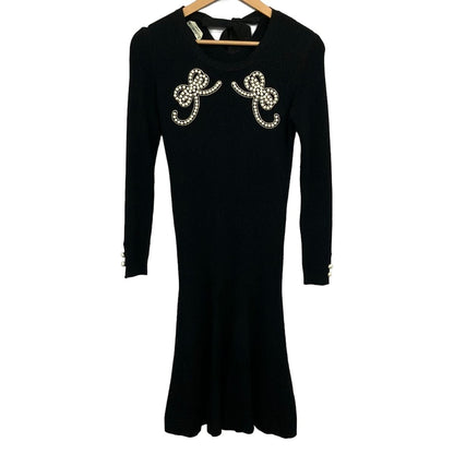 Fendi Dress M Black White Long Sleeve Pearl