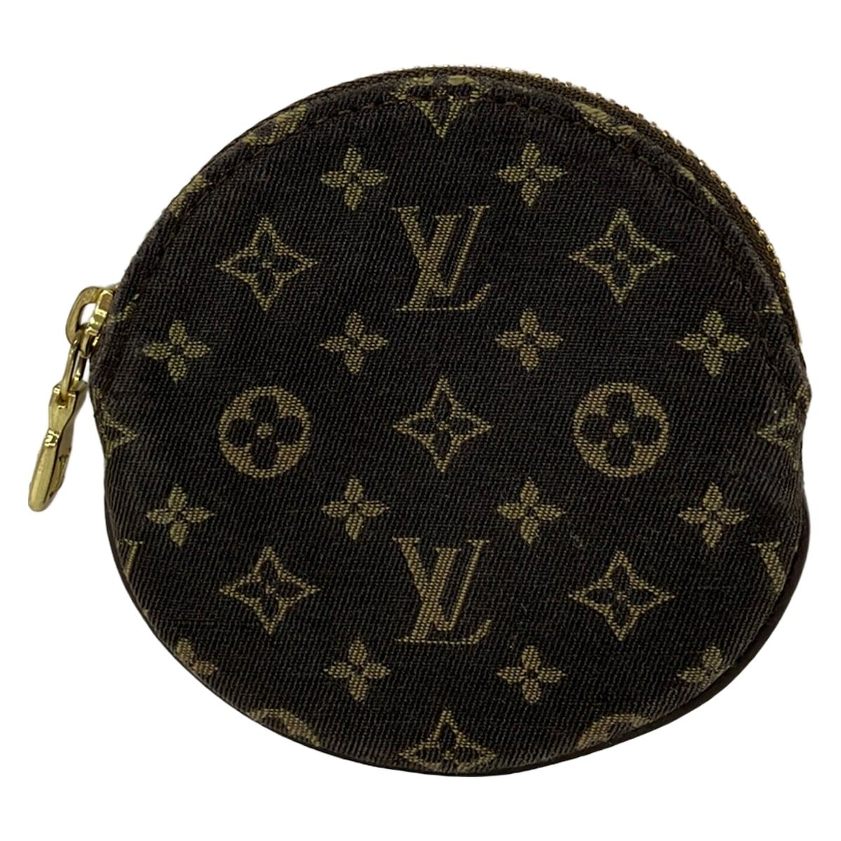 Louis Vuitton Coin Purse Monogram Mini Lin Porte Monnaie Rond Ebene Cotton