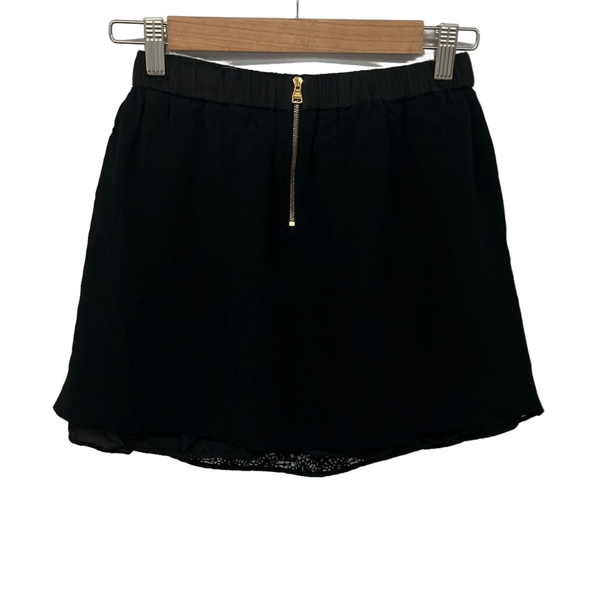 Louis Vuitton Mini Skirt S Black Dark Navy Elastic Waist Monogram Patterned Lace — view 2