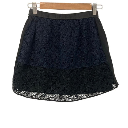 Louis Vuitton Mini Skirt S Black Dark Navy Elastic Waist Monogram Patterned Lace