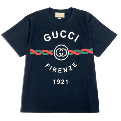 Gucci Firenze Logo Print T-Shirt Short Sleeve Top Navy Cotton XS — view 2