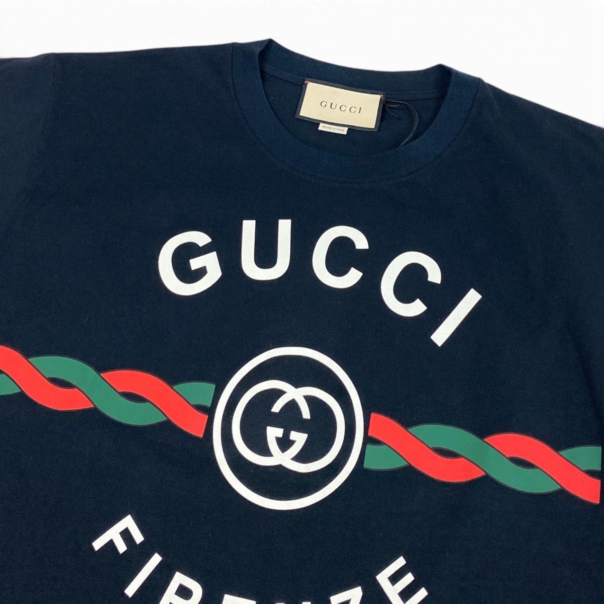 Gucci Firenze Logo Print T-Shirt Short Sleeve Top Navy Cotton XS — view 4