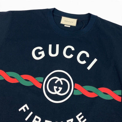 Gucci Firenze Logo Print T-Shirt Short Sleeve Top Navy Cotton XS — view 4