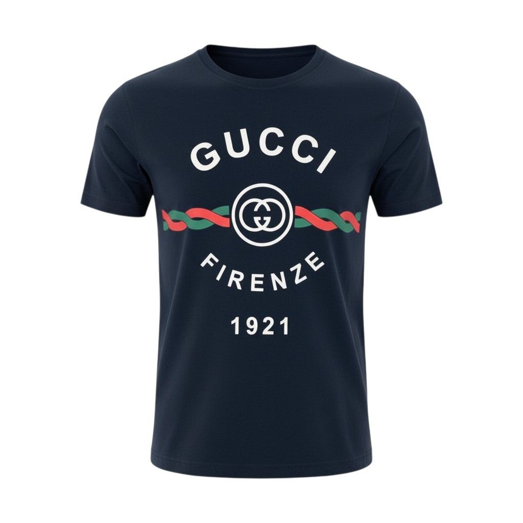 Gucci Firenze Logo Print T-Shirt Short Sleeve Top Navy Cotton XS