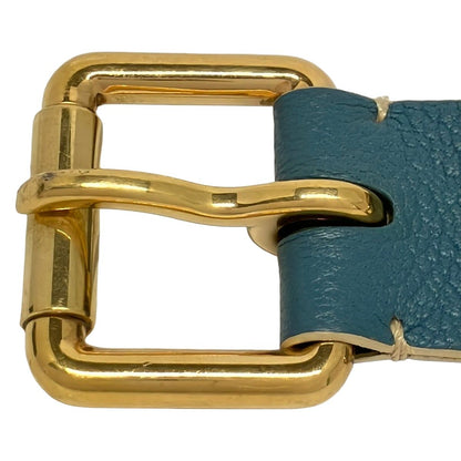 Louis Vuitton Belt 90/36 Blue Gray Gold Studded Leather — view 3