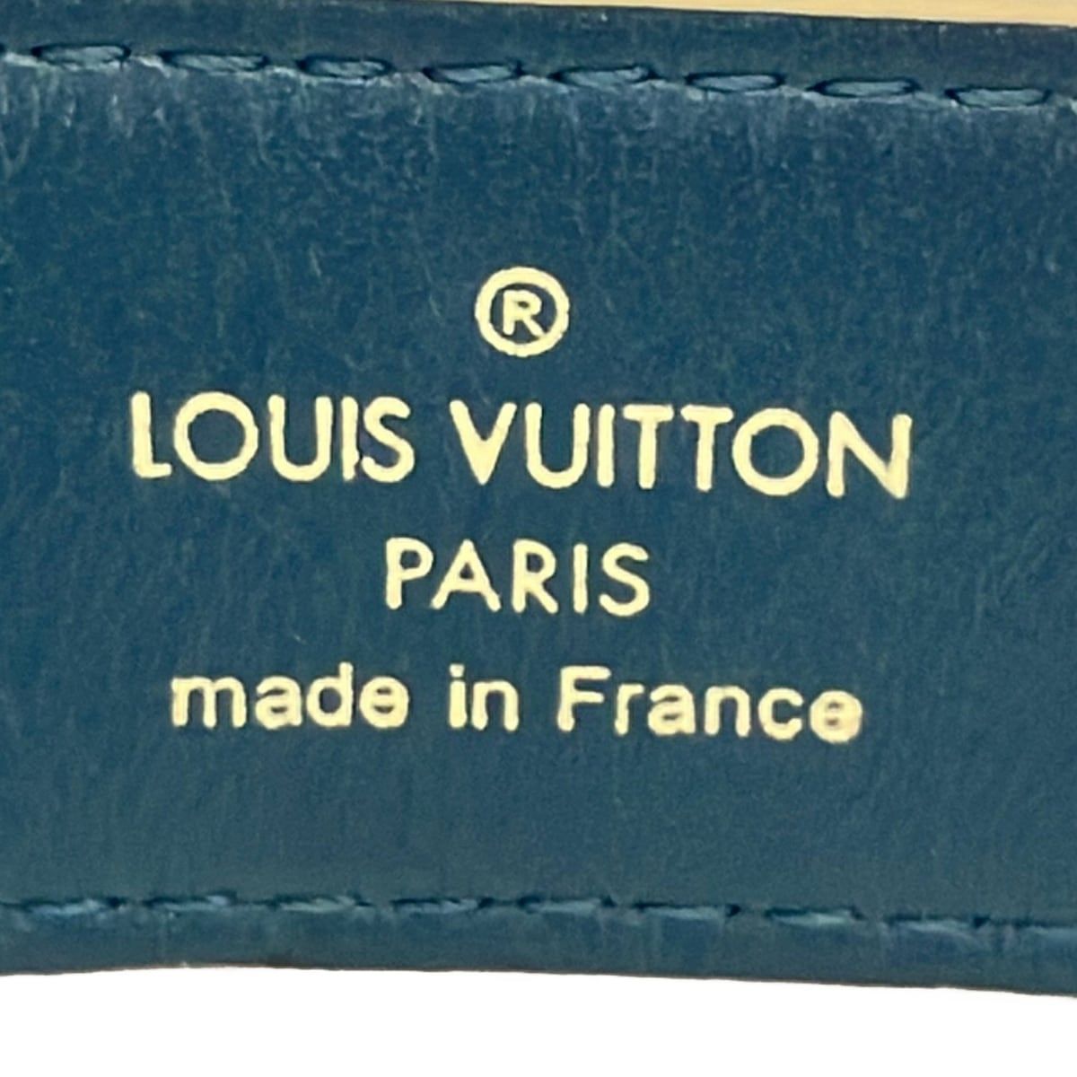 Louis Vuitton Belt 90/36 Blue Gray Gold Studded Leather — view 5