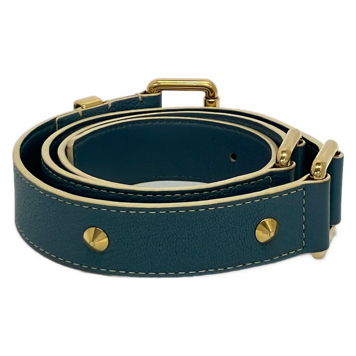 Louis Vuitton Belt 90/36 Blue Gray Gold Studded Leather — view 2