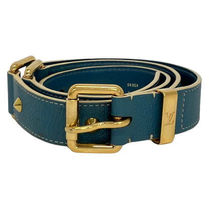 Louis Vuitton Belt 90/36 Blue Gray Gold Studded Leather