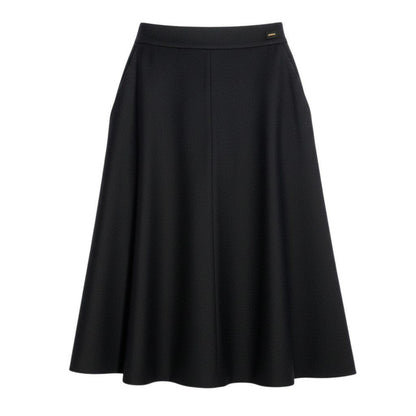 Chanel C 01A Logo Plate Flare Skirt Cashmere Blend Black Wool 36