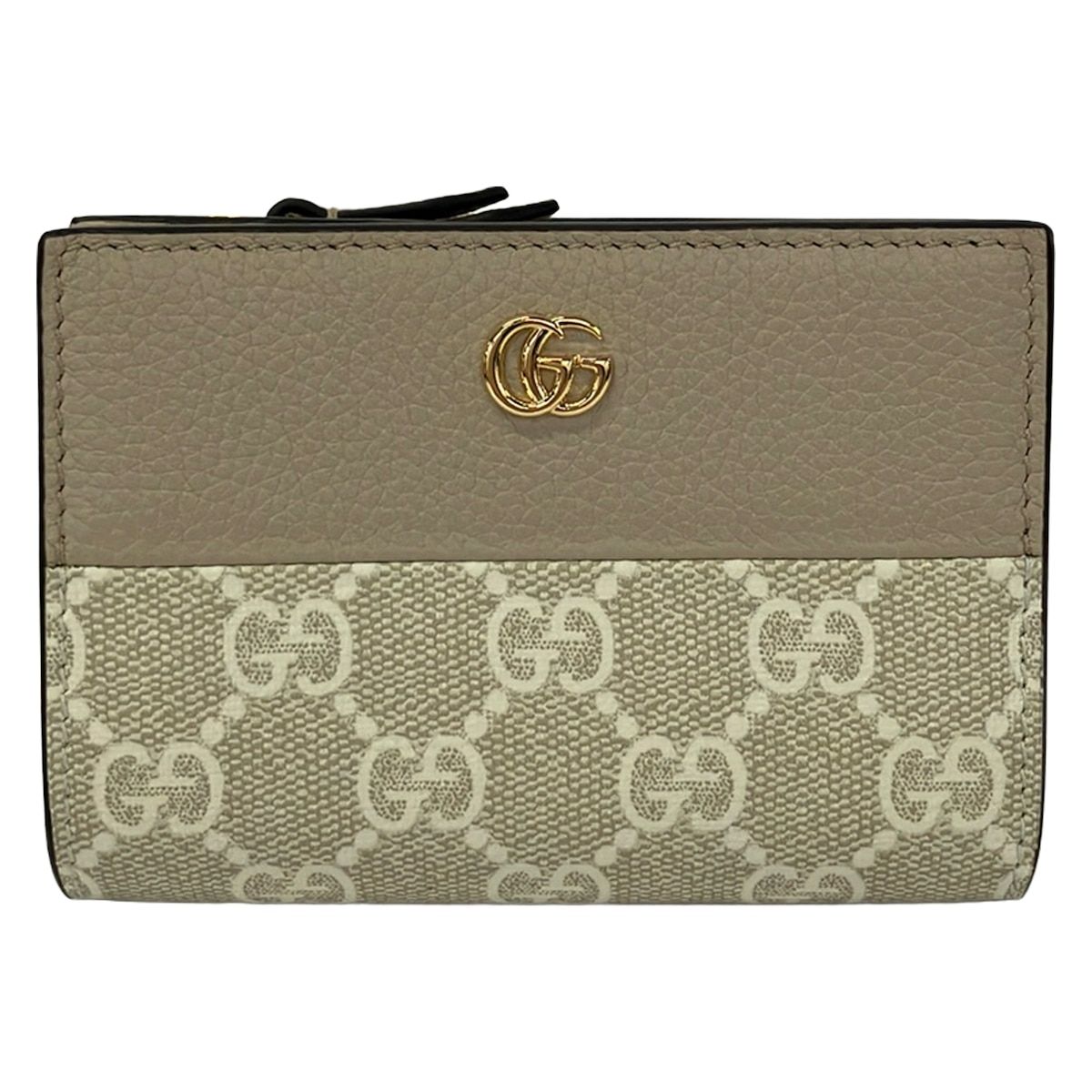 Gucci Bifold Wallet Double G Bicolor Small Beige Ivory L-shaped Zipper Leather