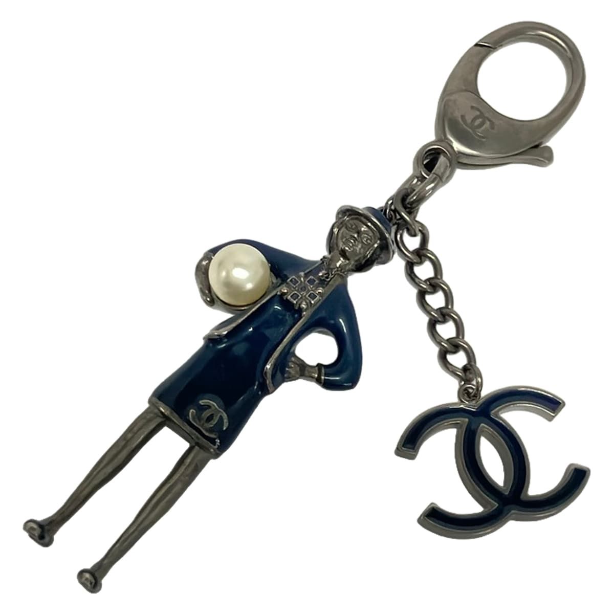 Chanel Key Holder Navy Silver Ivory Pearl Mademoiselle