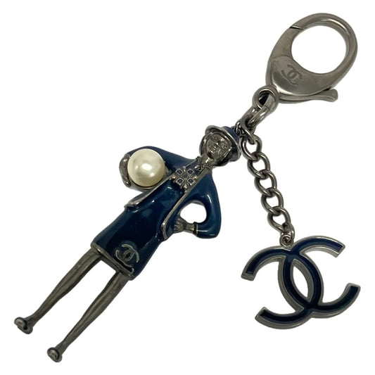 Chanel Key Holder Navy Silver Ivory Pearl Mademoiselle