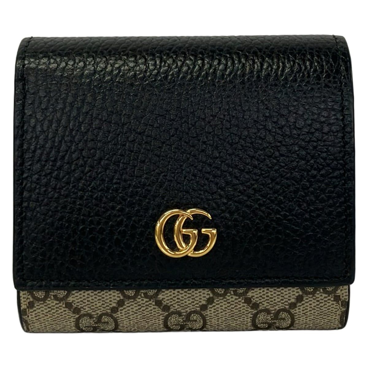 Gucci Bifold Wallet GG Marmont Black Dark Brown Beige Leather