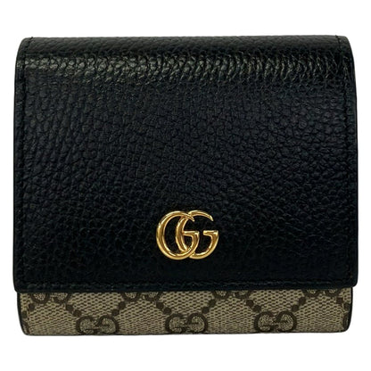 Gucci Bifold Wallet GG Marmont Black Dark Brown Beige Leather