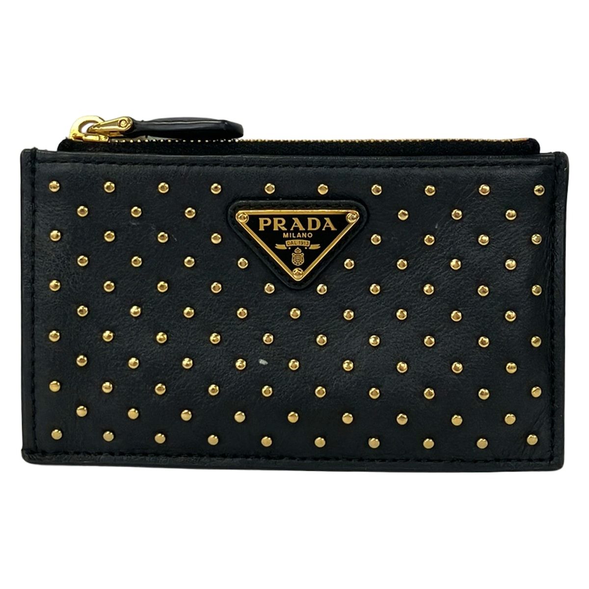 Prada Coin Purse Black Fragment Case Studs Leather