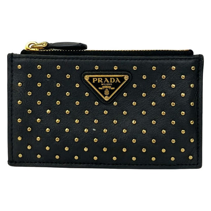 Prada Coin Purse Black Fragment Case Studs Leather