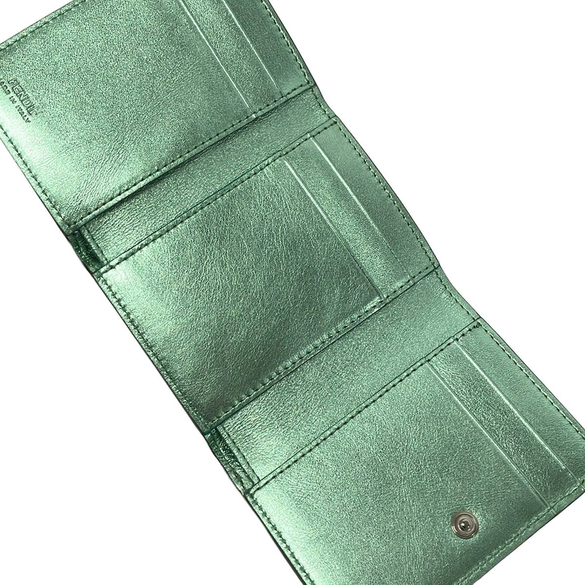 Fendi Trifold Wallet FF Diamond Blue Green Leather — view 3