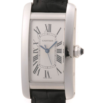 Cartier Tank Americanine MM Watch Steel Leather Strap Silver Dial Automatic