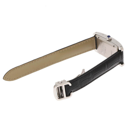 Cartier Tank Americanine MM Watch Steel Leather Strap Silver Dial Automatic — view 3