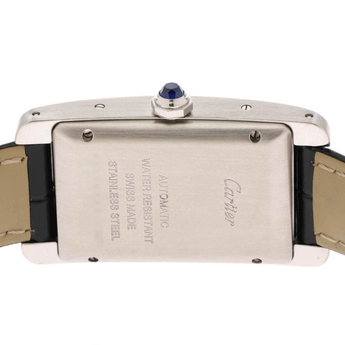 Cartier Tank Americanine MM Watch Steel Leather Strap Silver Dial Automatic — view 5