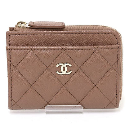 Chanel Classic Zip Card Case Quilted Fragment Coin Purse Caviar Leather Brown
