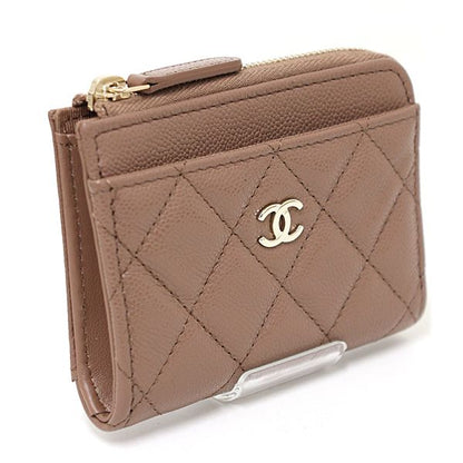 Chanel Classic Zip Card Case Quilted Fragment Coin Purse Caviar Leather Brown — view 2