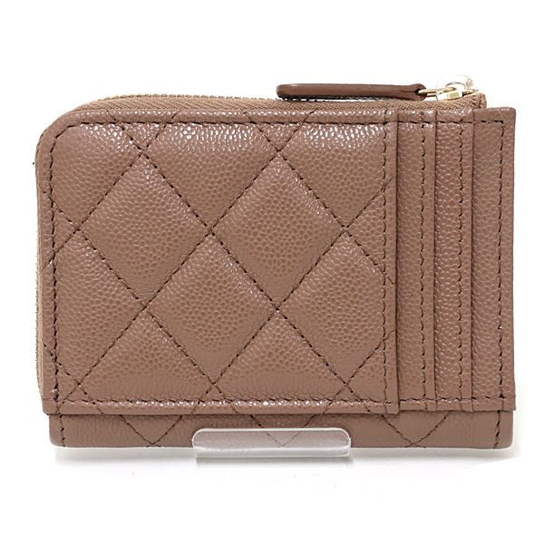 Chanel Classic Zip Card Case Quilted Fragment Coin Purse Caviar Leather Brown — view 3