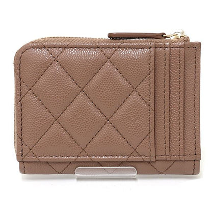 Chanel Classic Zip Card Case Quilted Fragment Coin Purse Caviar Leather Brown — view 3