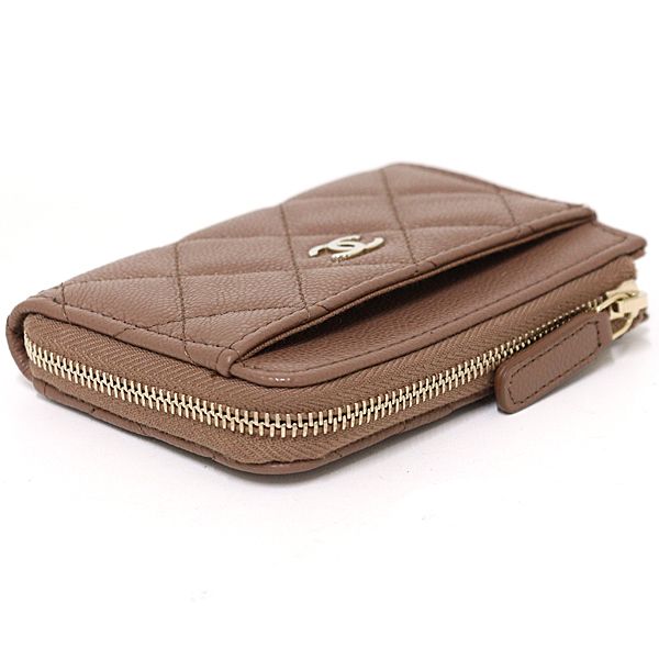 Chanel Classic Zip Card Case Quilted Fragment Coin Purse Caviar Leather Brown — view 4
