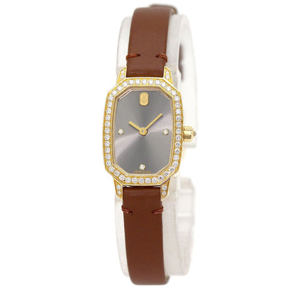 Harry Winston Emerald Diamond Watch 18k Yellow Gold Leather