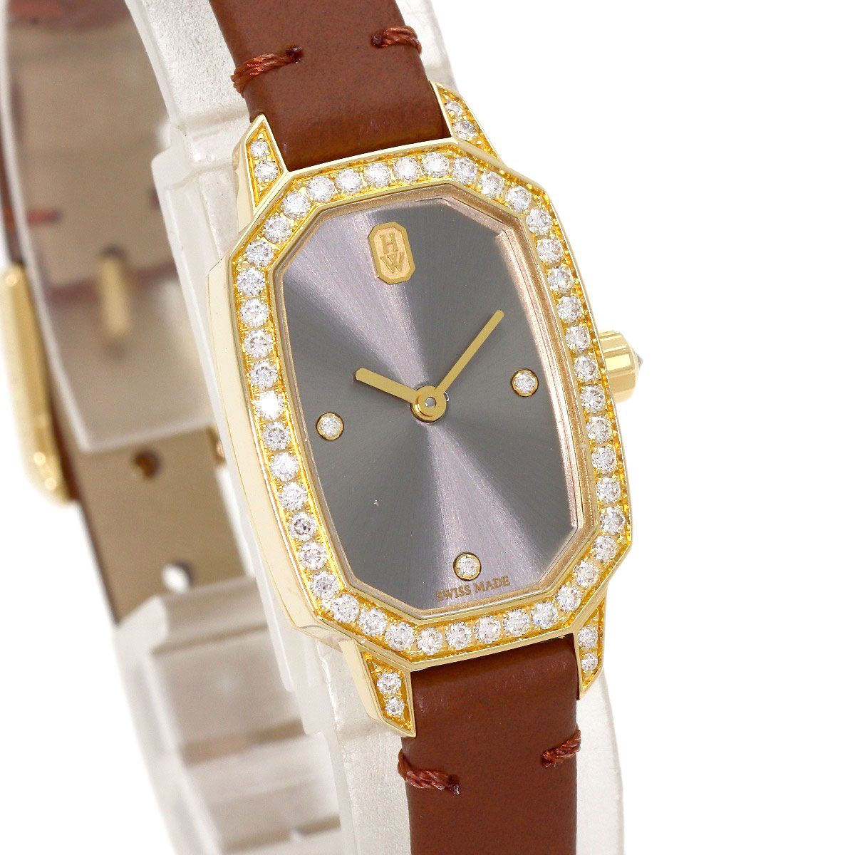Harry Winston Emerald Diamond Watch 18k Yellow Gold Leather — view 4