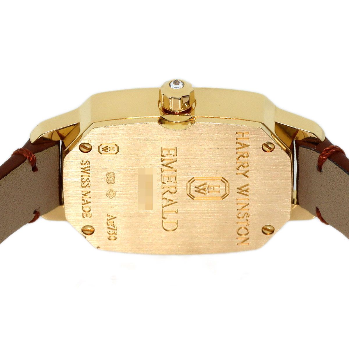 Harry Winston Emerald Diamond Watch 18k Yellow Gold Leather — view 6