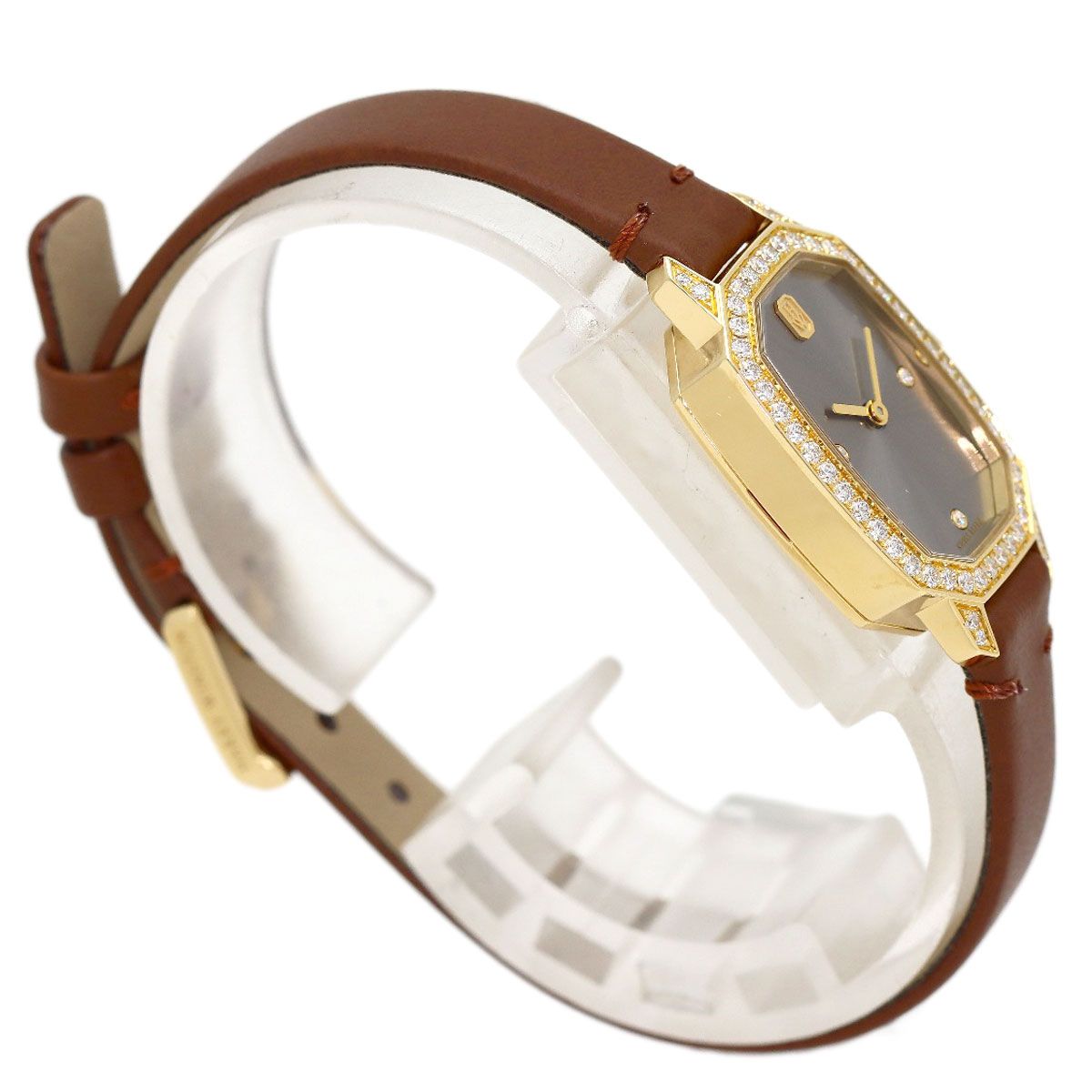Harry Winston Emerald Diamond Watch 18k Yellow Gold Leather — view 2