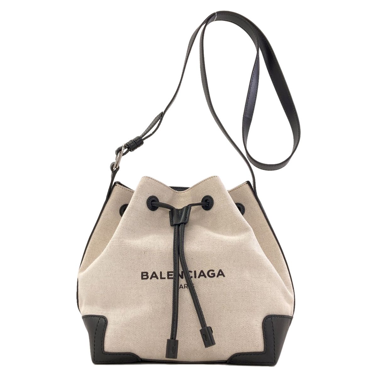 Balenciaga Navy Bucket Shoulder Bag Canvas Leather