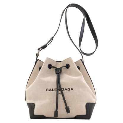 Balenciaga Navy Bucket Shoulder Bag Canvas Leather