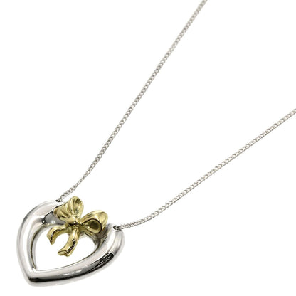 Tiffany & Co Heart Ribbon Necklace Silver 18k Yellow Gold