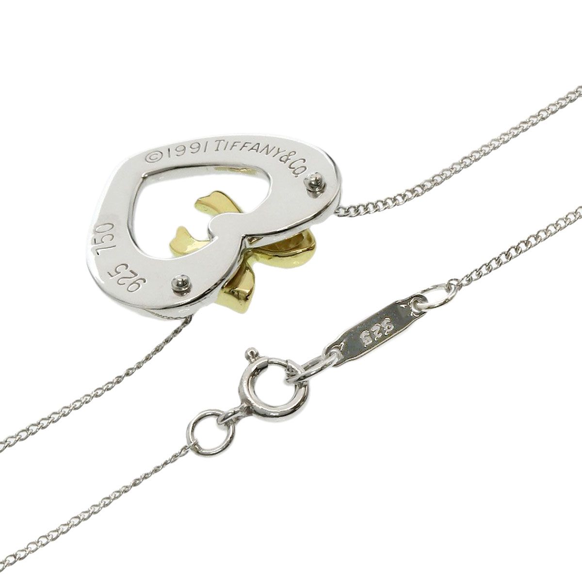 Tiffany & Co Heart Ribbon Necklace Silver 18k Yellow Gold — view 2